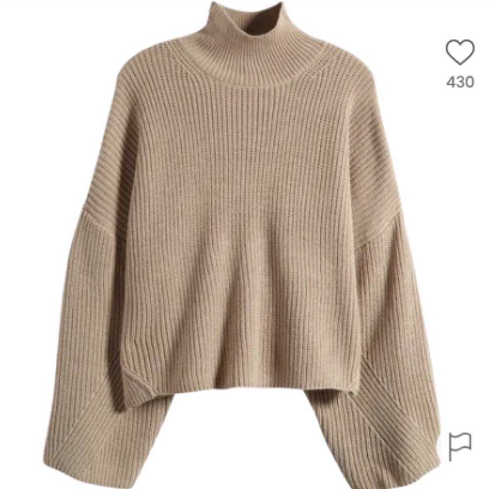 Topshop Neutral Beige Ribbed Turtleneck Sweater